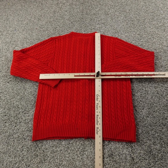 VTG Cable Knit Cardigan Womens M Red Button Front Aran 3D Fisherman Sweater 80s - Picture 5 of 10